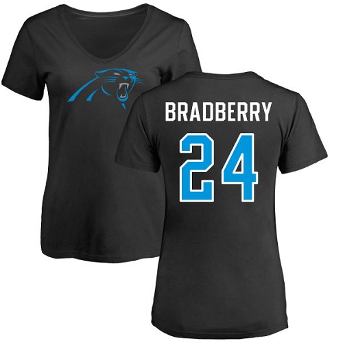 Carolina Panthers Black Women James Bradberry Name and Number Logo Slim Fit NFL Football #24 T Shirt